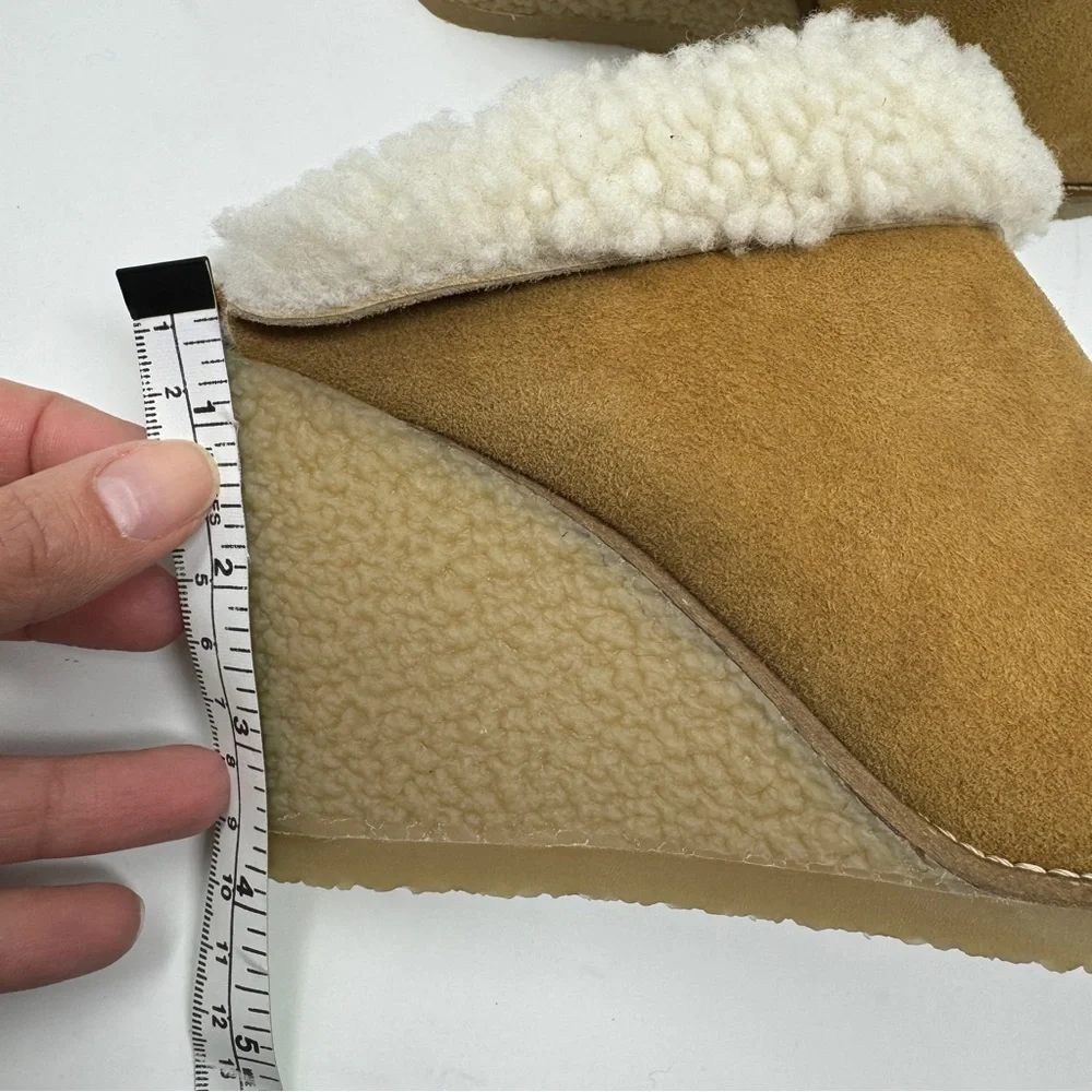Isabel Marant's Tan Suede Leather Sherling 'Takita' Slip On Mule Wedges